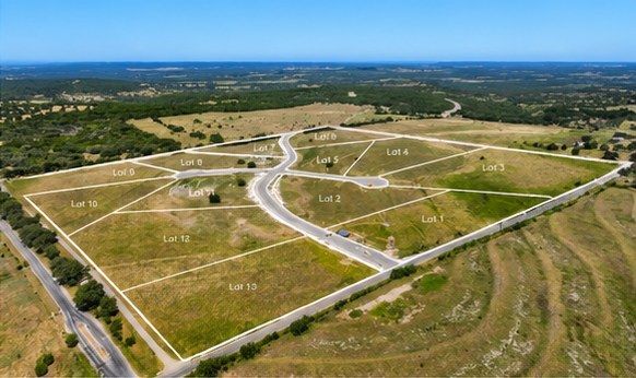 Aerial of the Hayfield section with lots 1 to 13 outlined