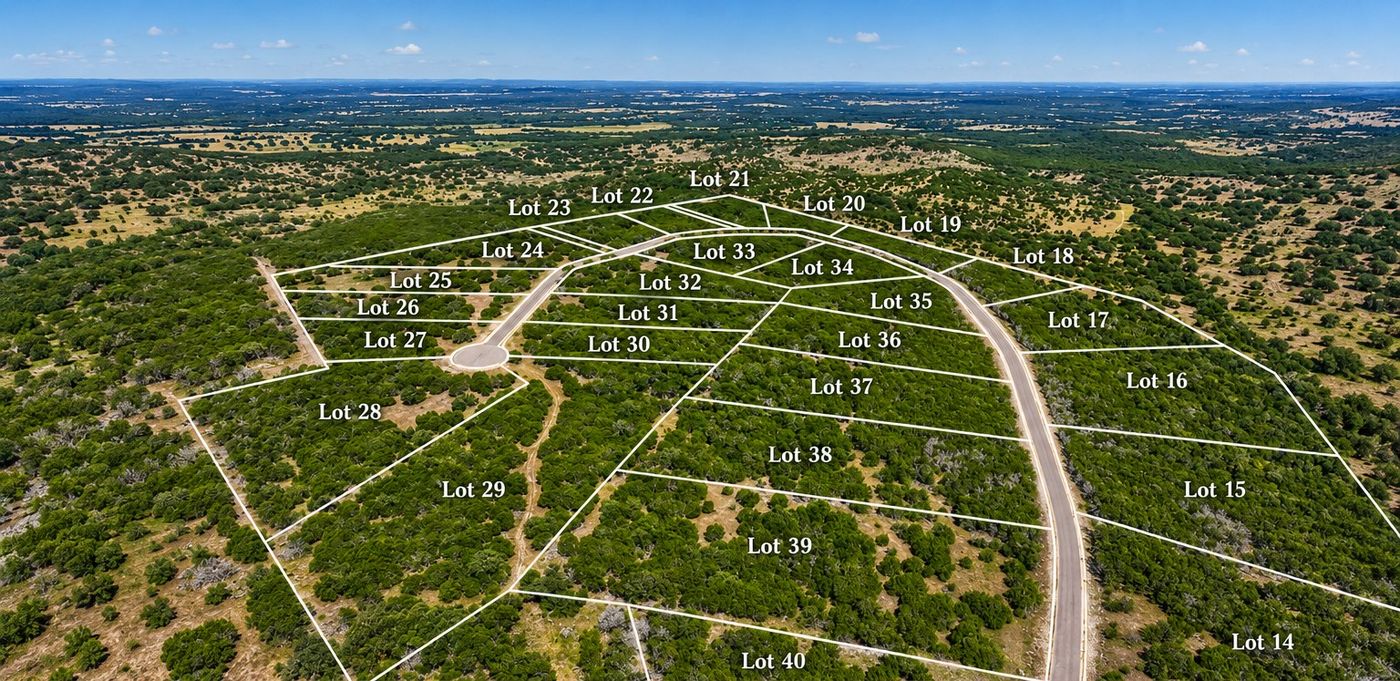 Aerial of the Hills section with lots 14 to 40 outlined